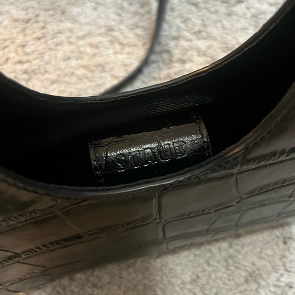STAUD Rey Black Croc-Embossed Shoulder Bag Mini - Picture 3 of 8